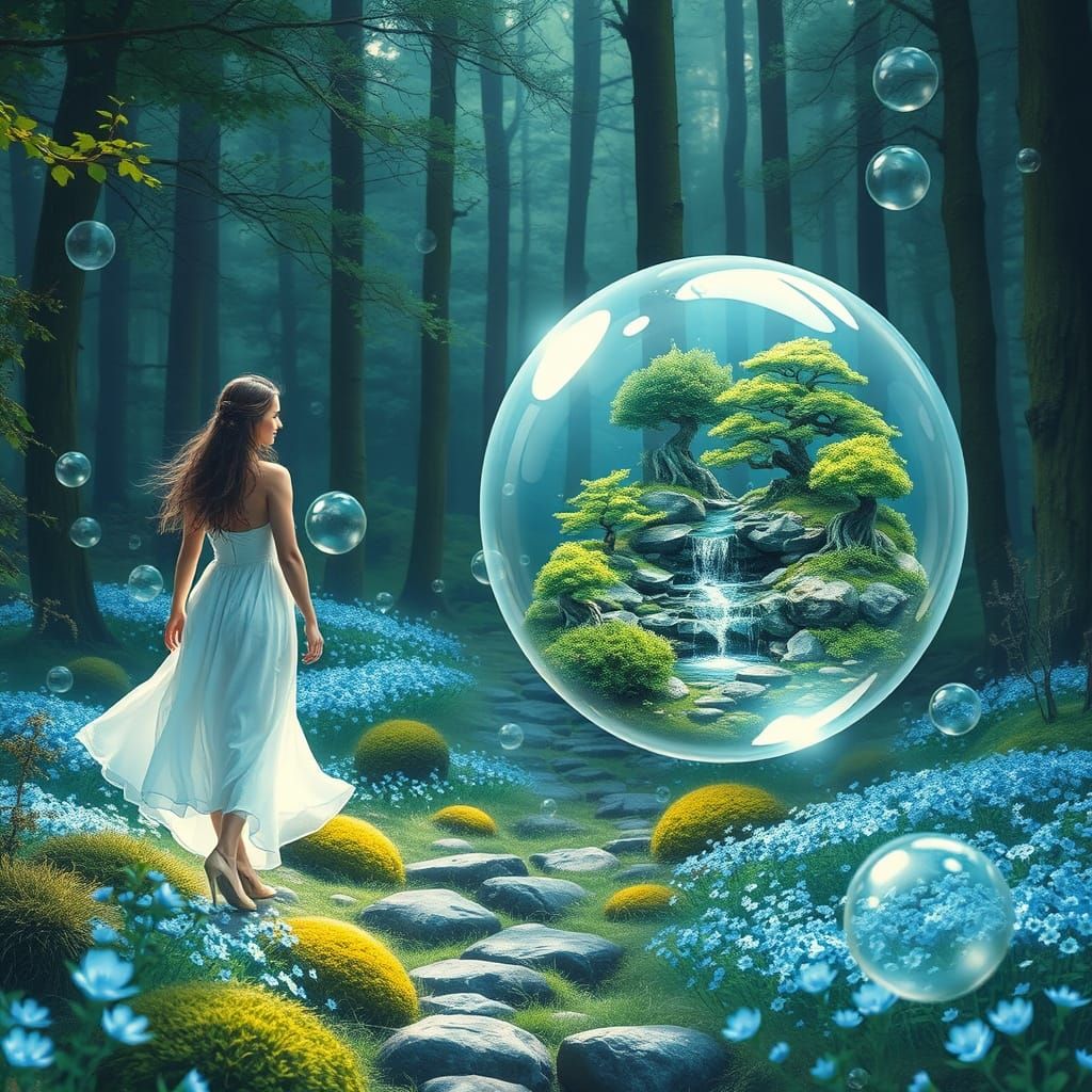 Woman in Forest Clearing Watercolor Painting