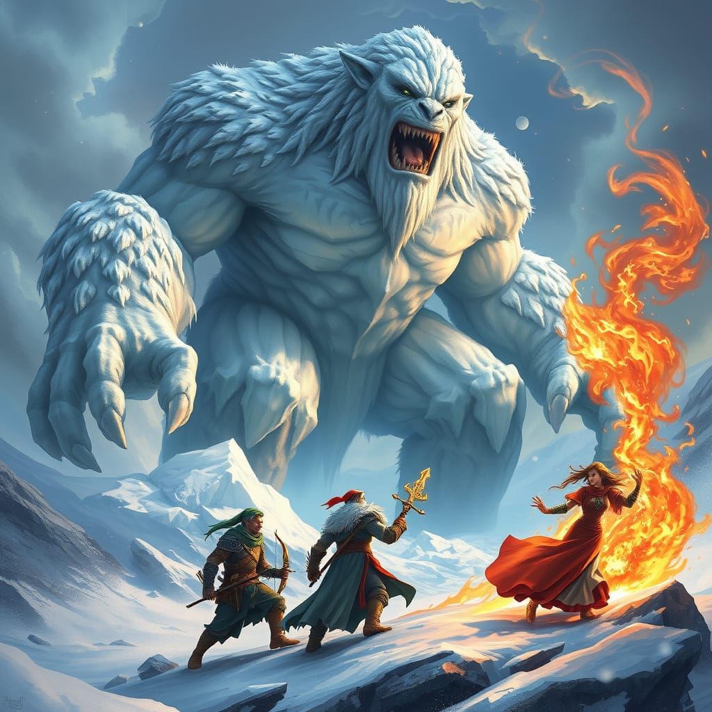 Frost Giant Confronted by Triumvirate of Adventurers in Icy ...