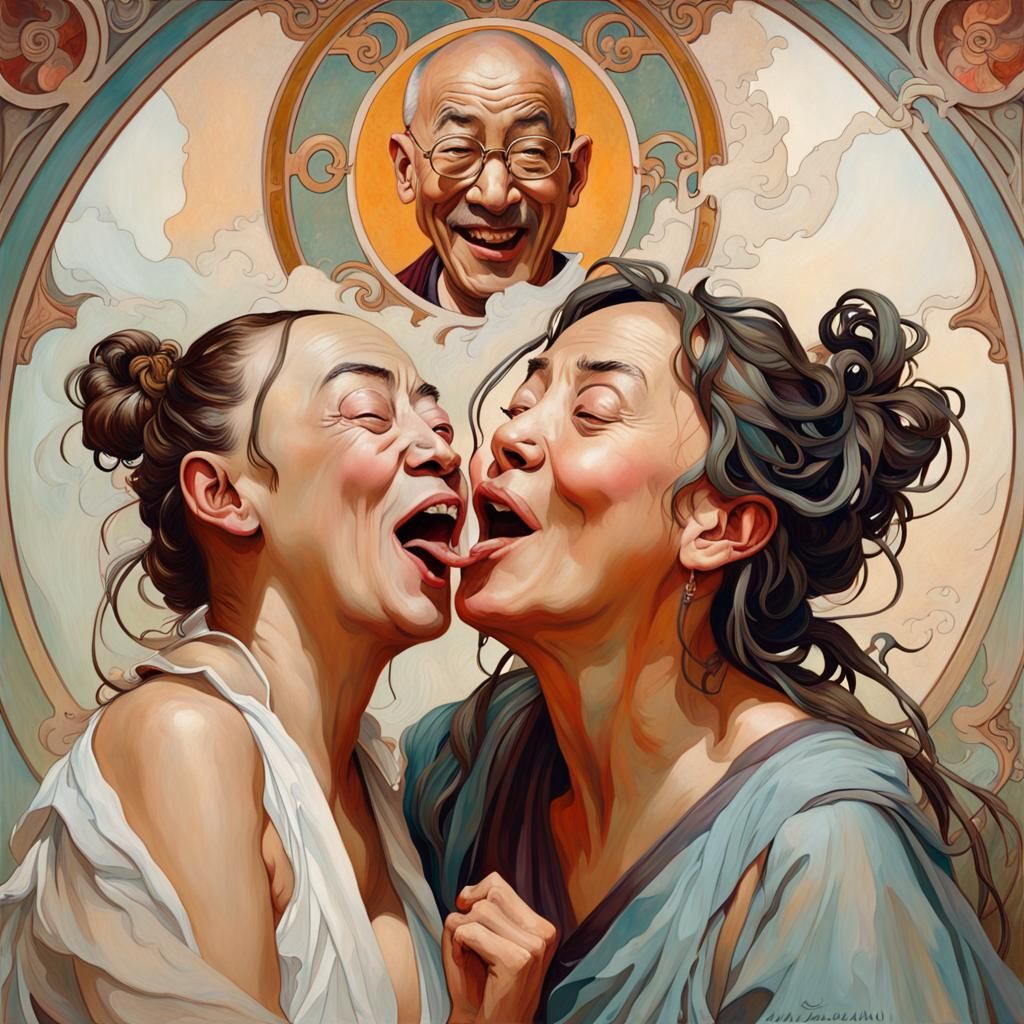 Playful Dalai Lama in Art Nouveau Oil Painting