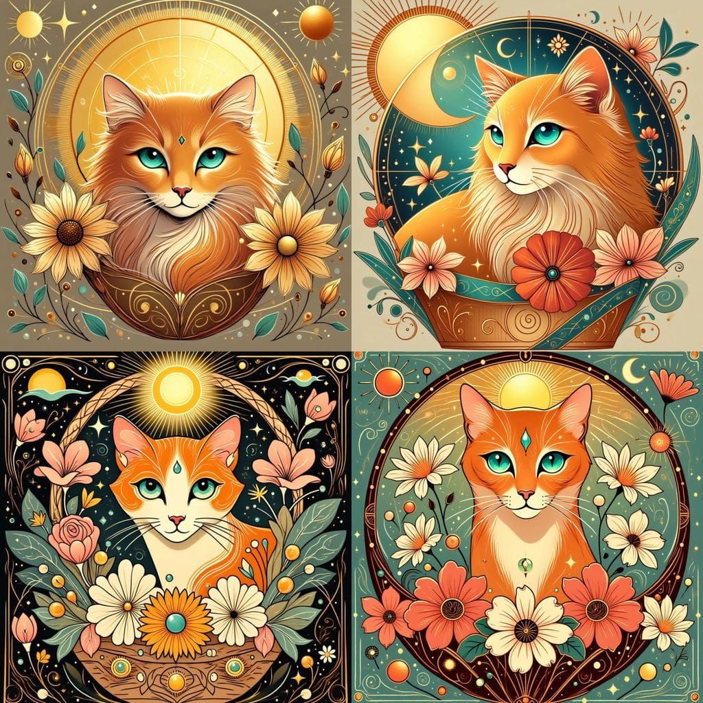 Vibrant Orange Cat in Floral Splendor with Realistic Texture