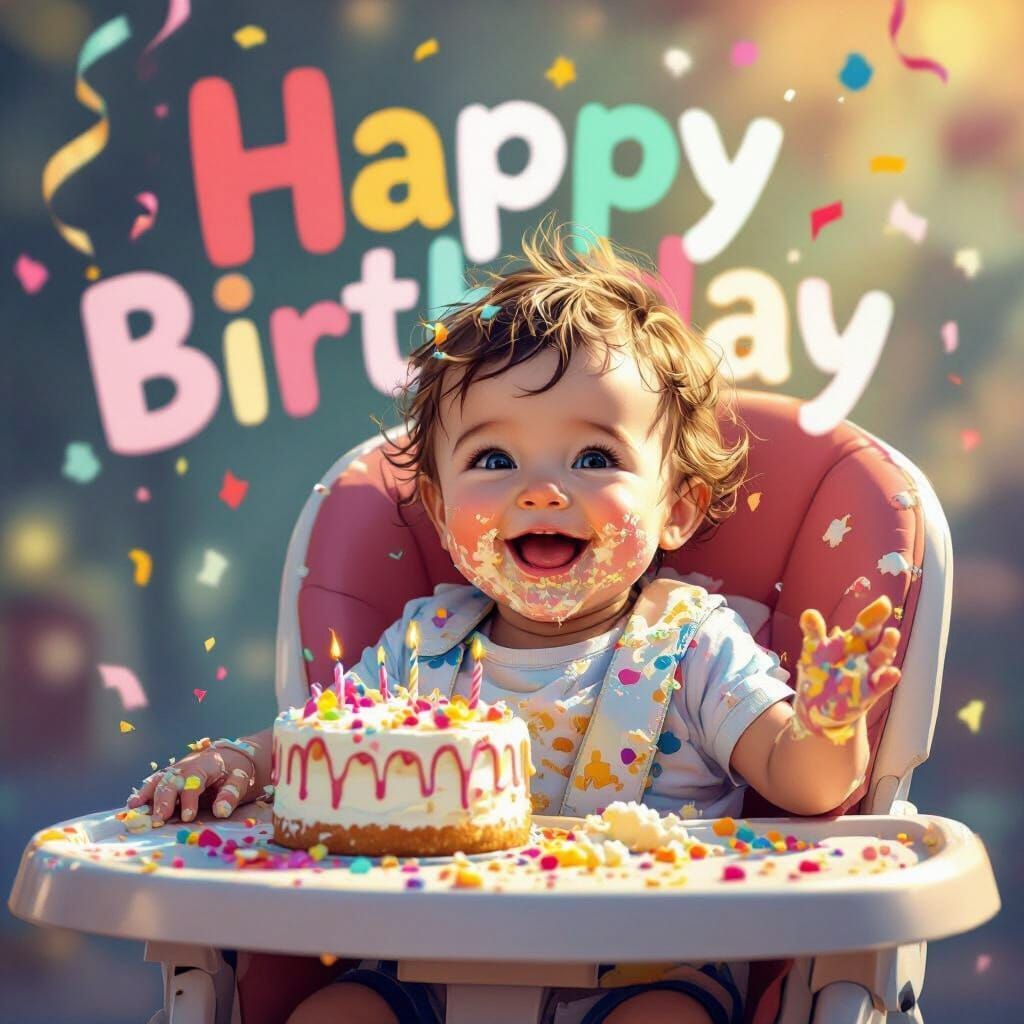 Joyful Baby Birthday Mess in Whimsical Digital Art