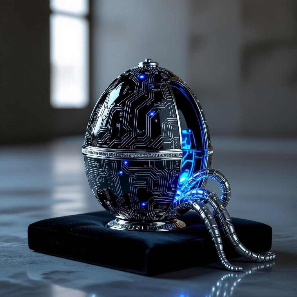 Obsidian Faberge Egg with Cyberpunk Tentacle