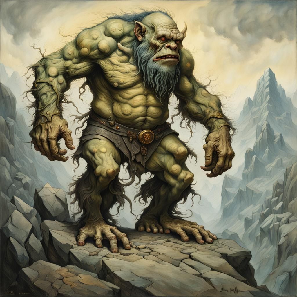 Mountain Troll Portrait in Golden Age Illustration Style
