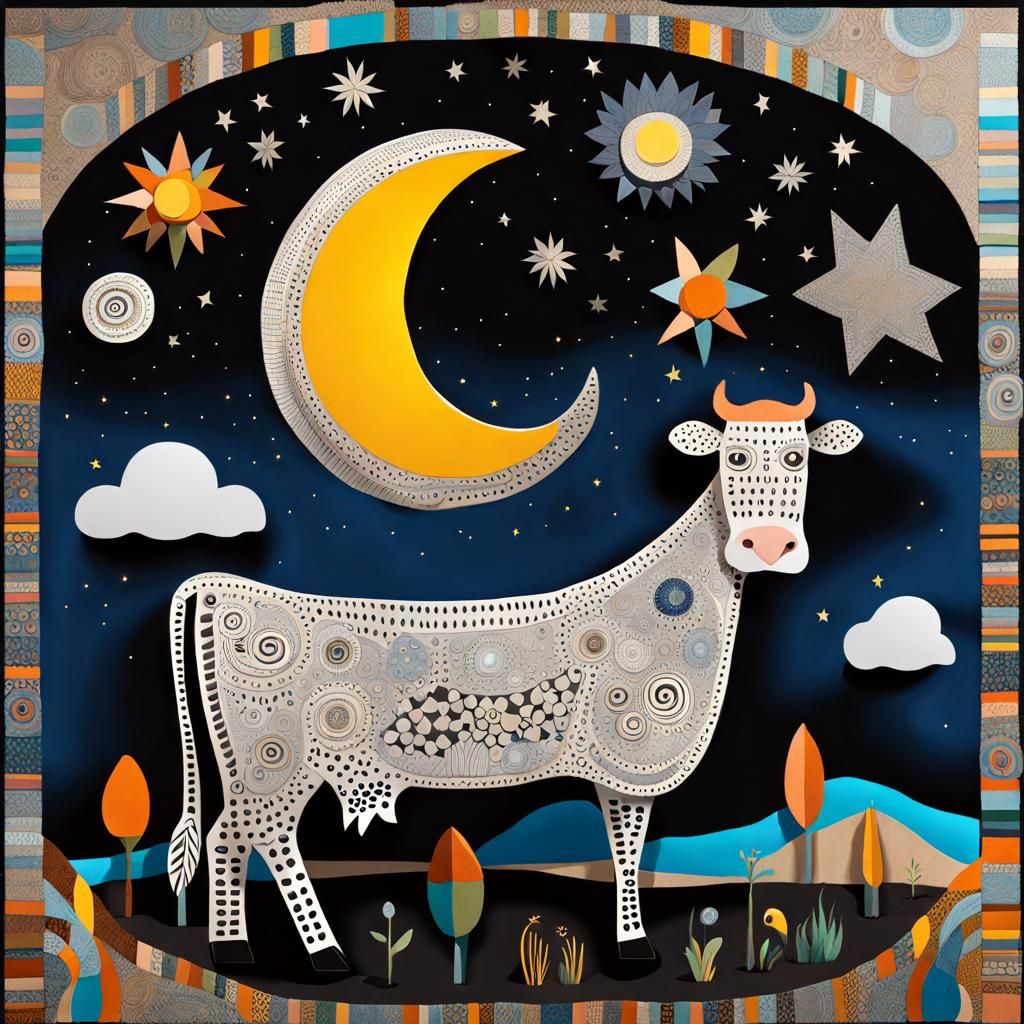 Cow Jumps Over the Moon: Whimsical 3D Artwork