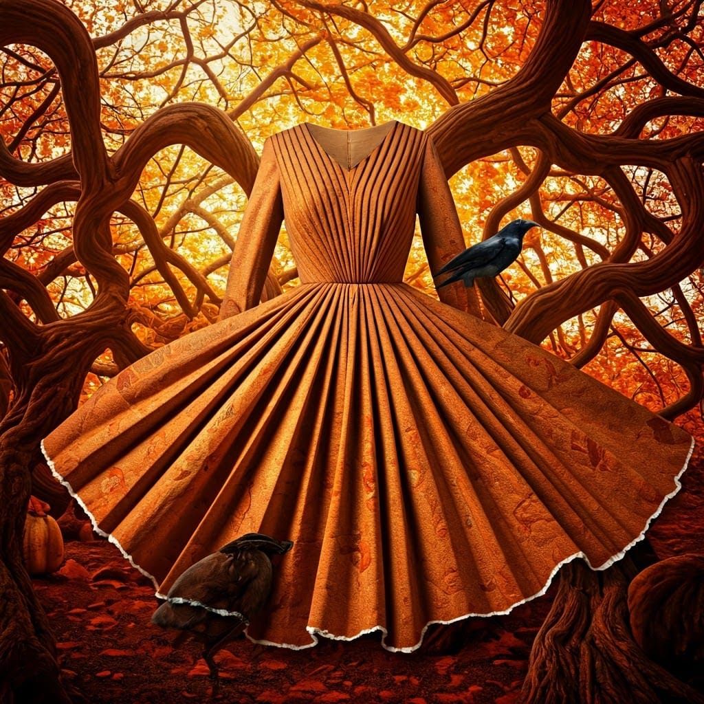 Autumn Collage Dress in Cubist Style