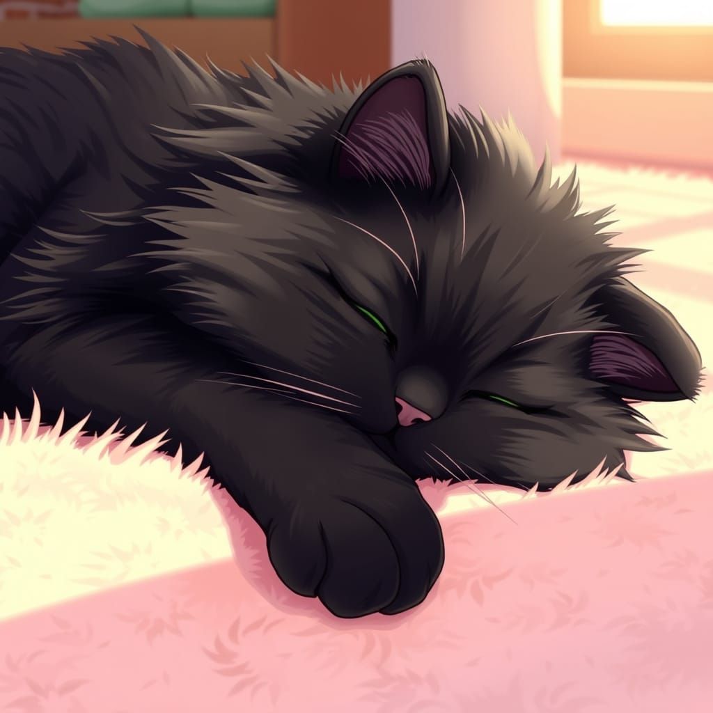 Surreal Anime Cat Slumbers on Pastel Carpet