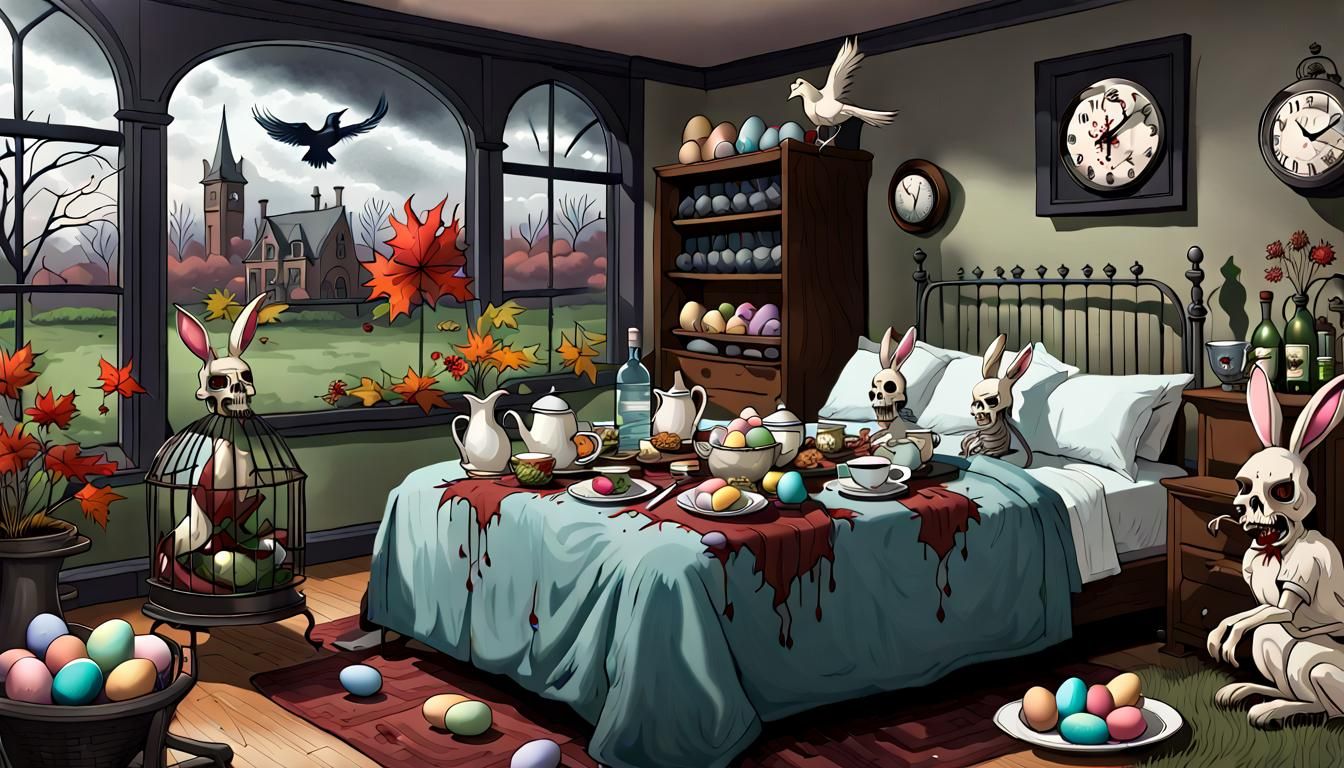 Gothic Zombie Easter Bunny's Surreal Dinner Party