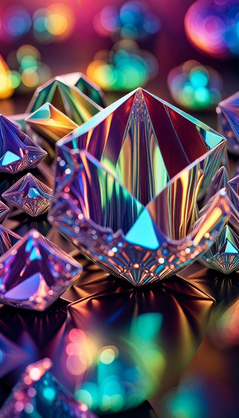 Iridescent Crystals on Prismatic Background in Psychedelic S...