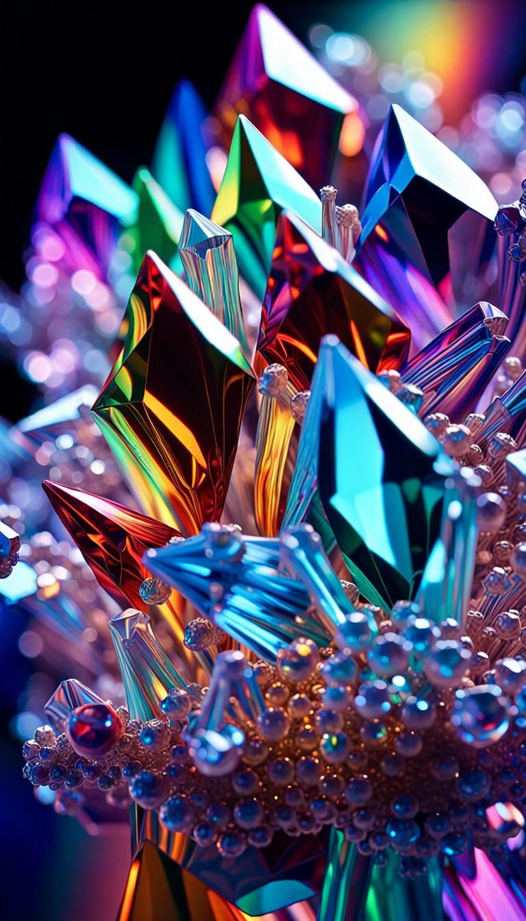 Iridescent Crystals on Prismatic Background in Psychedelic S...