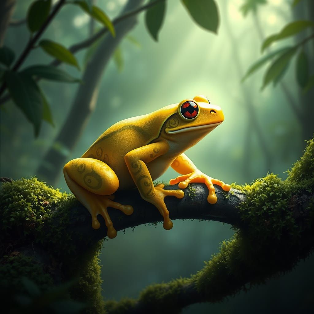 Hyper-Realistic Lemon Frog in Enchanted Forest