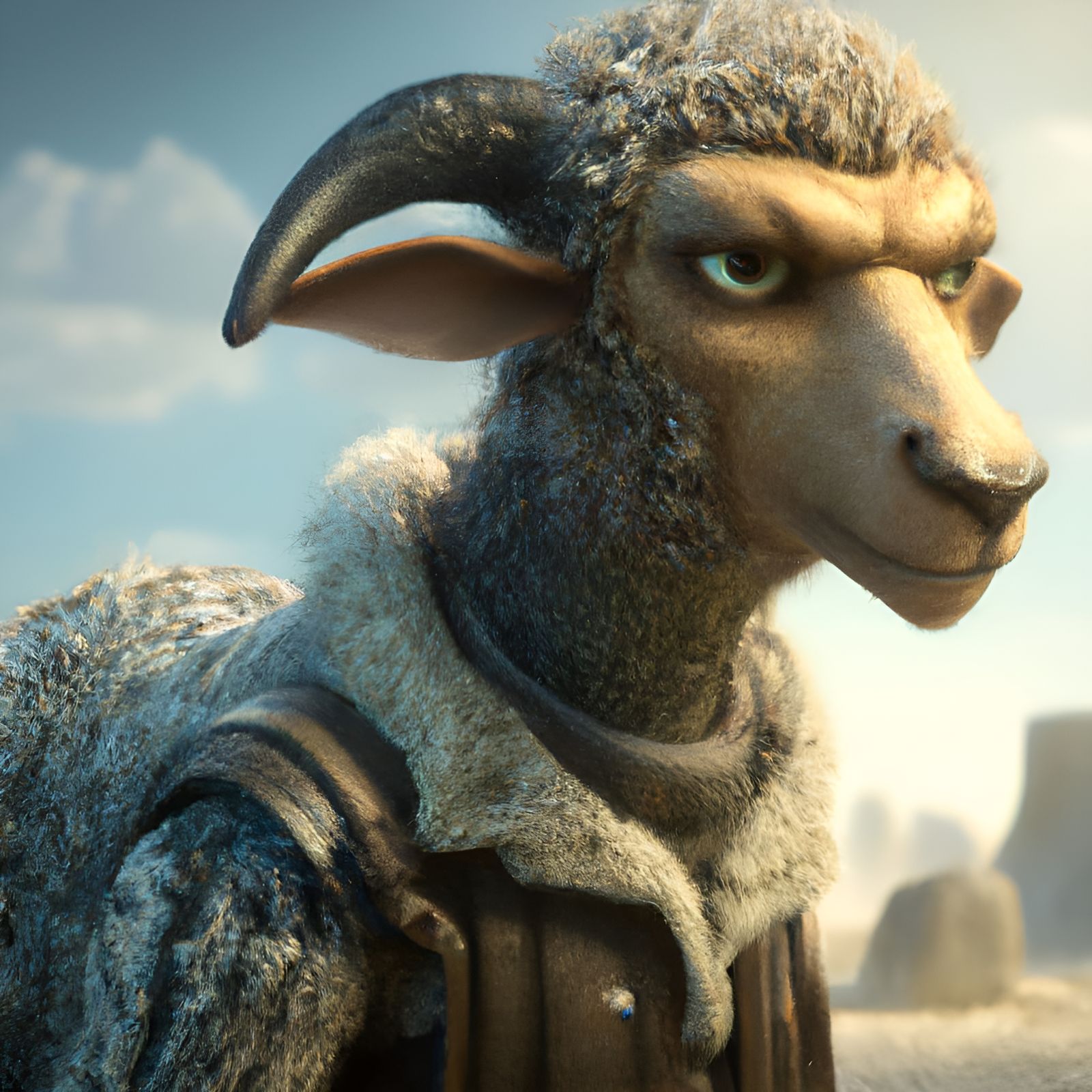 Mean Sheep with Mohawk in 3D Render