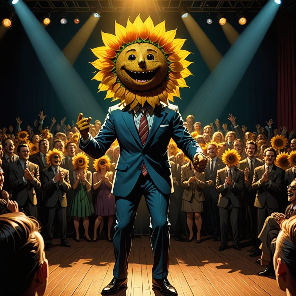 Sunflower Singer on Stage in Comic Book Style