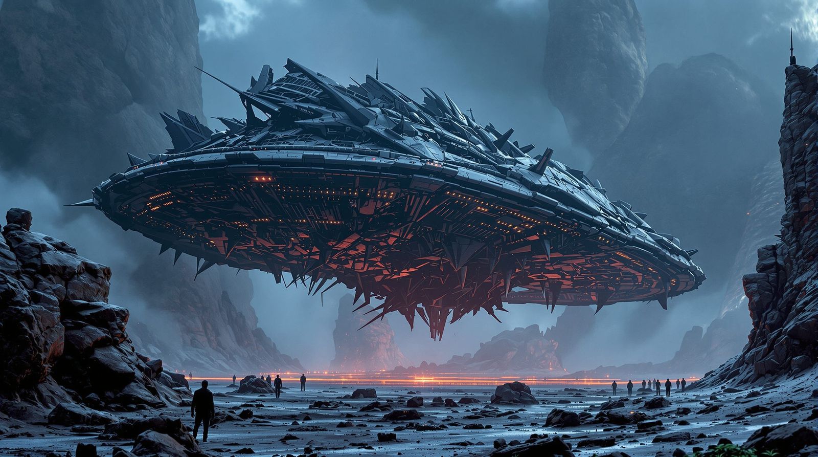 Alien Spaceship Landing in Sci-Fi Comic Style