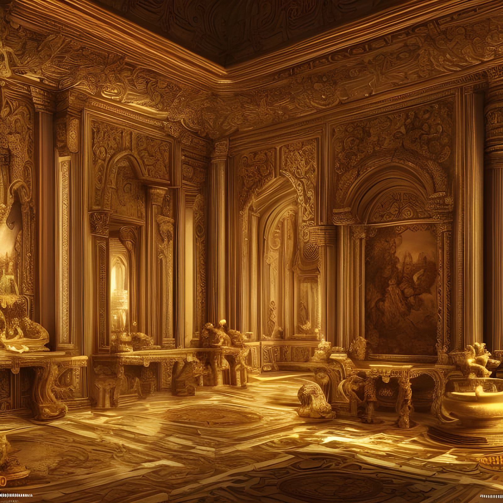 Exquisite Palace Interior in Golden Light