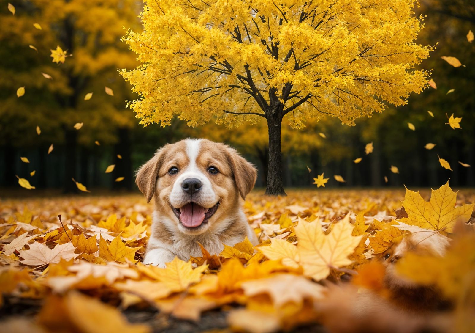 Cute Puppy in Detailed Autumn Scene
