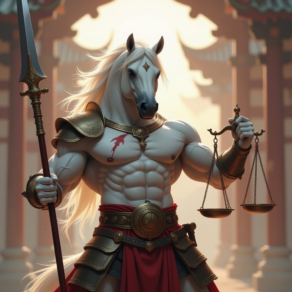 Muscular Stallion Wields Naginata and Scales