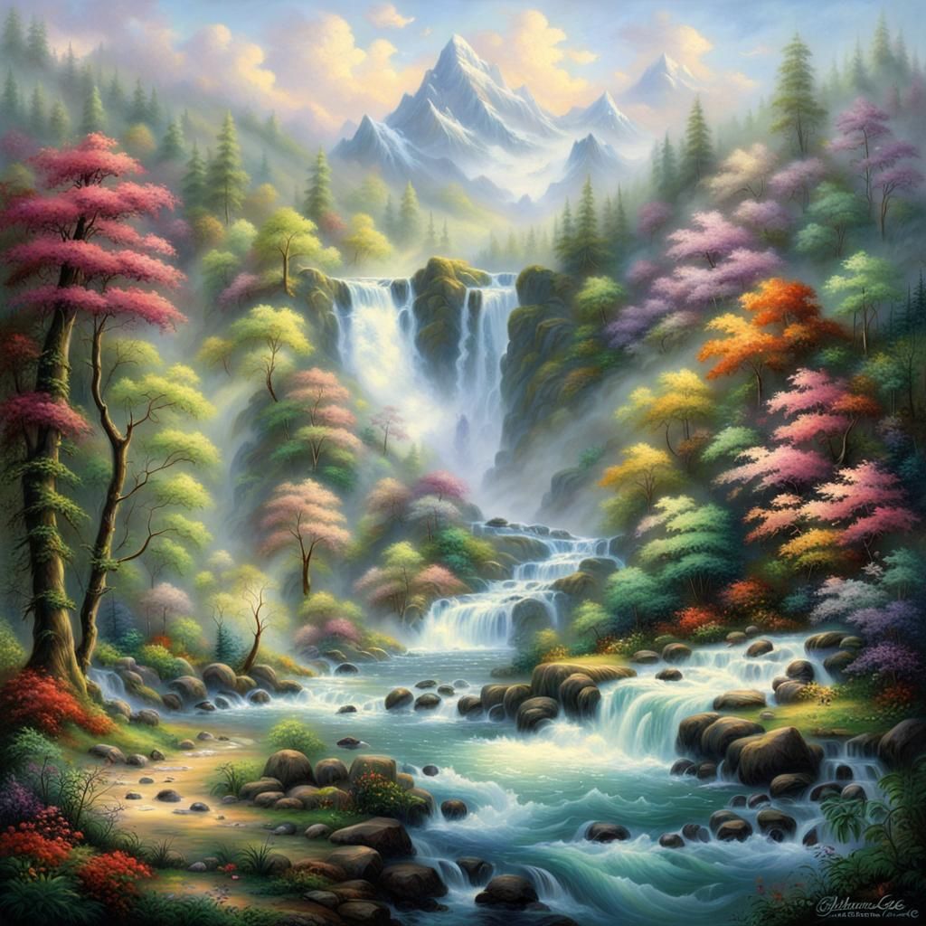 Ethereal Waterfall and Rapids in Fantasy Style
