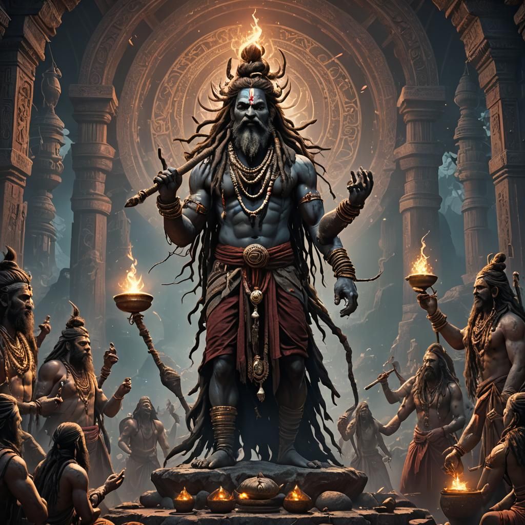 Aghori Worships Shiva: Detailed Matte Painting