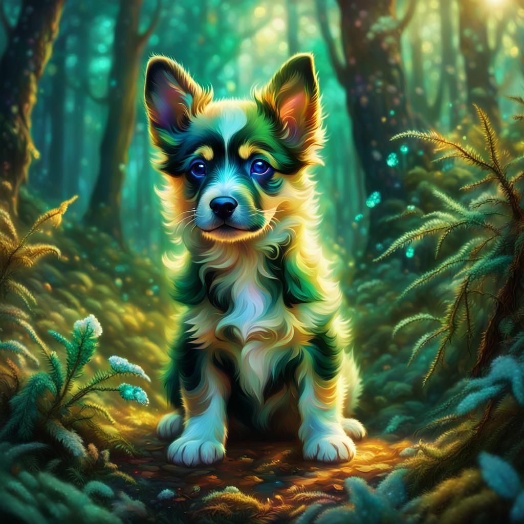 Mystical Shar Pei Puppy in Fantasy Forest