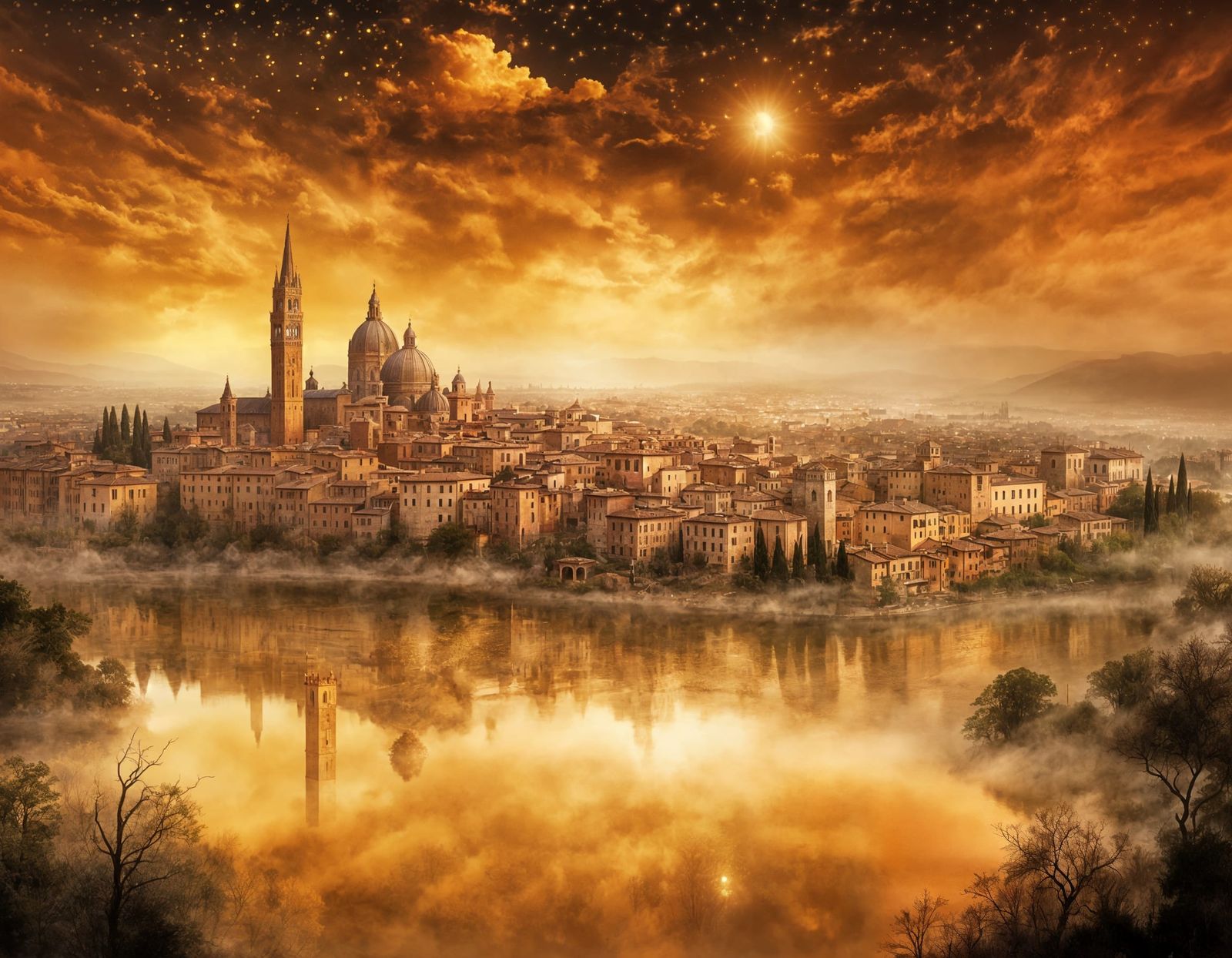 Ethereal Orange and Brown Clouds in Sky