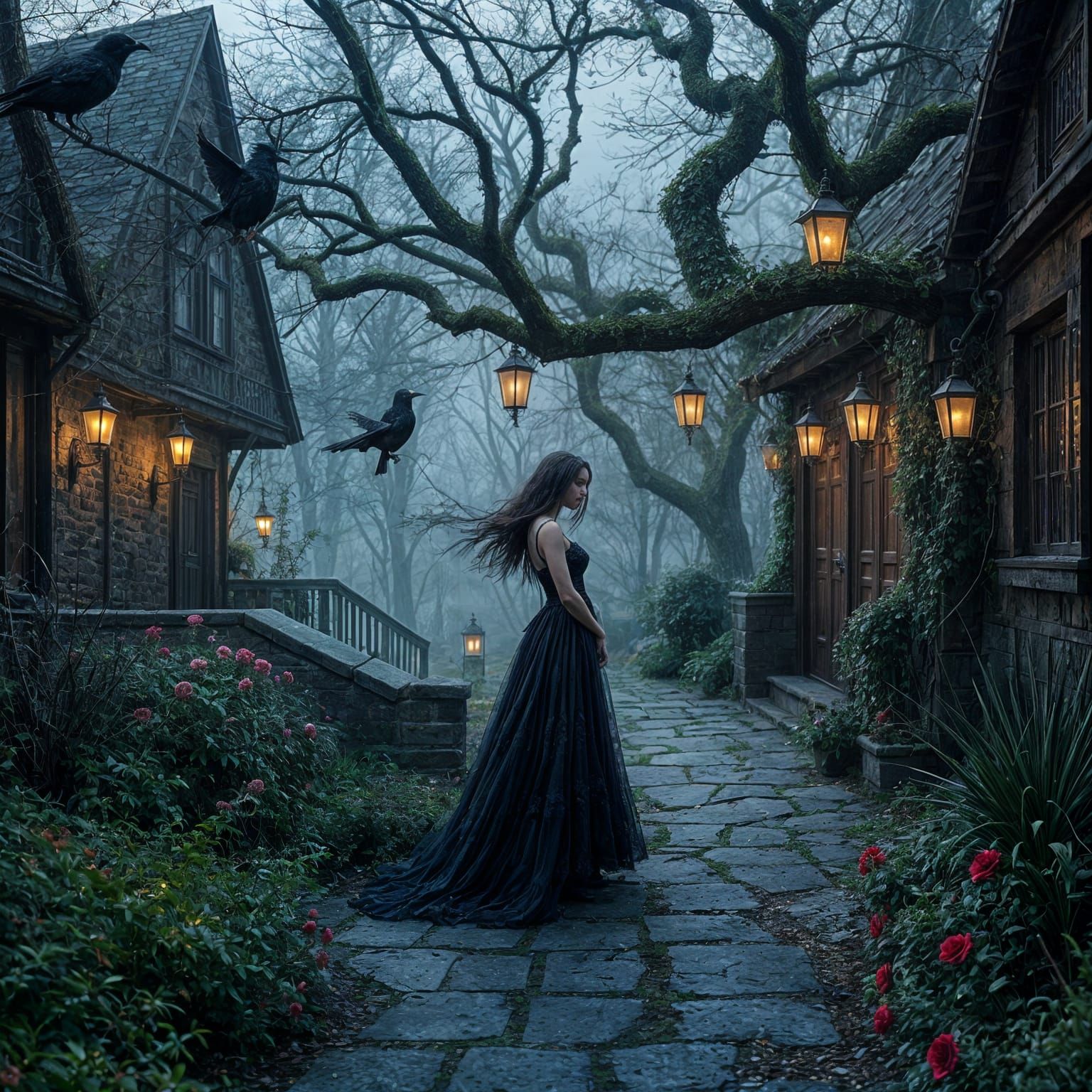 Ethereal Gothic Garden Enshrouded in Mystery and Wonder