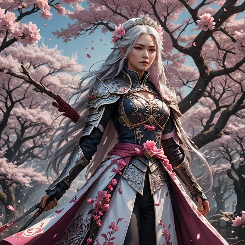 Medieval Cherry Blossom Assassin Queen in Anime Style