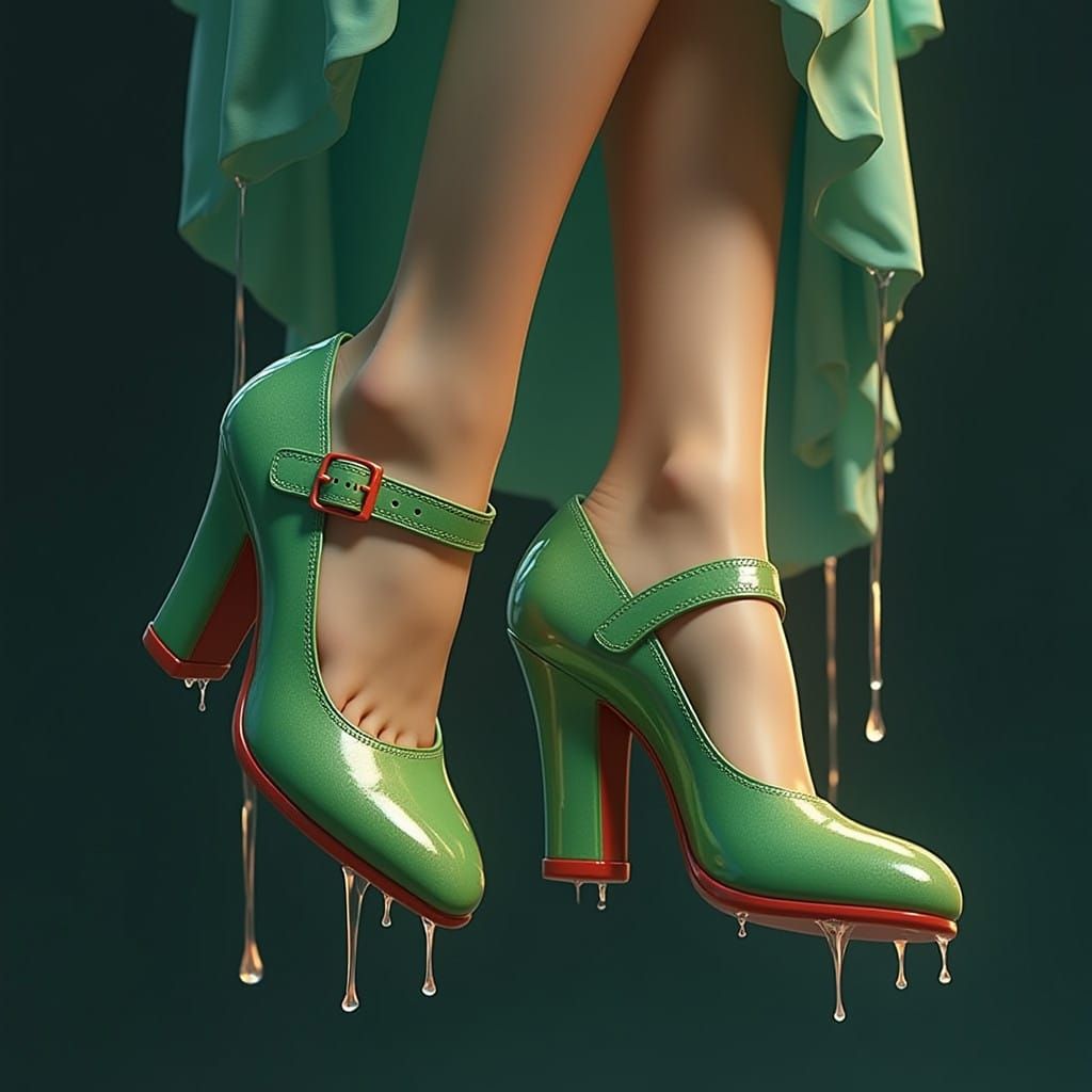 Woman's Feet in Ethereal Mary Janes with Glowing Glue