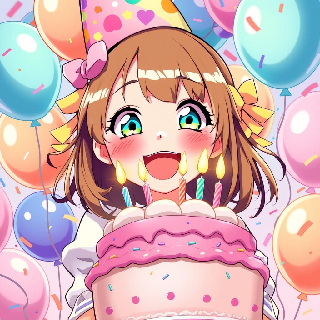 Whimsical Anime Birthday Girl in Pastel Paradise