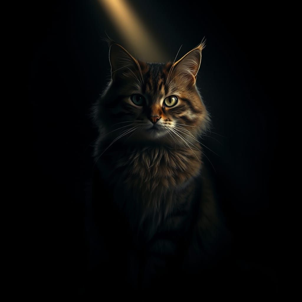 Majestic Cat in Low-Key Environment