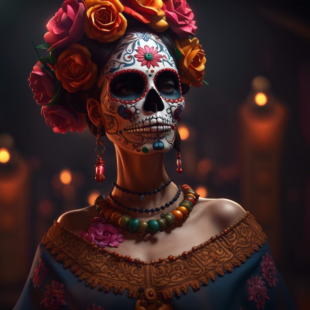 Hyperrealistic Catrina in Modern Zombie Style
