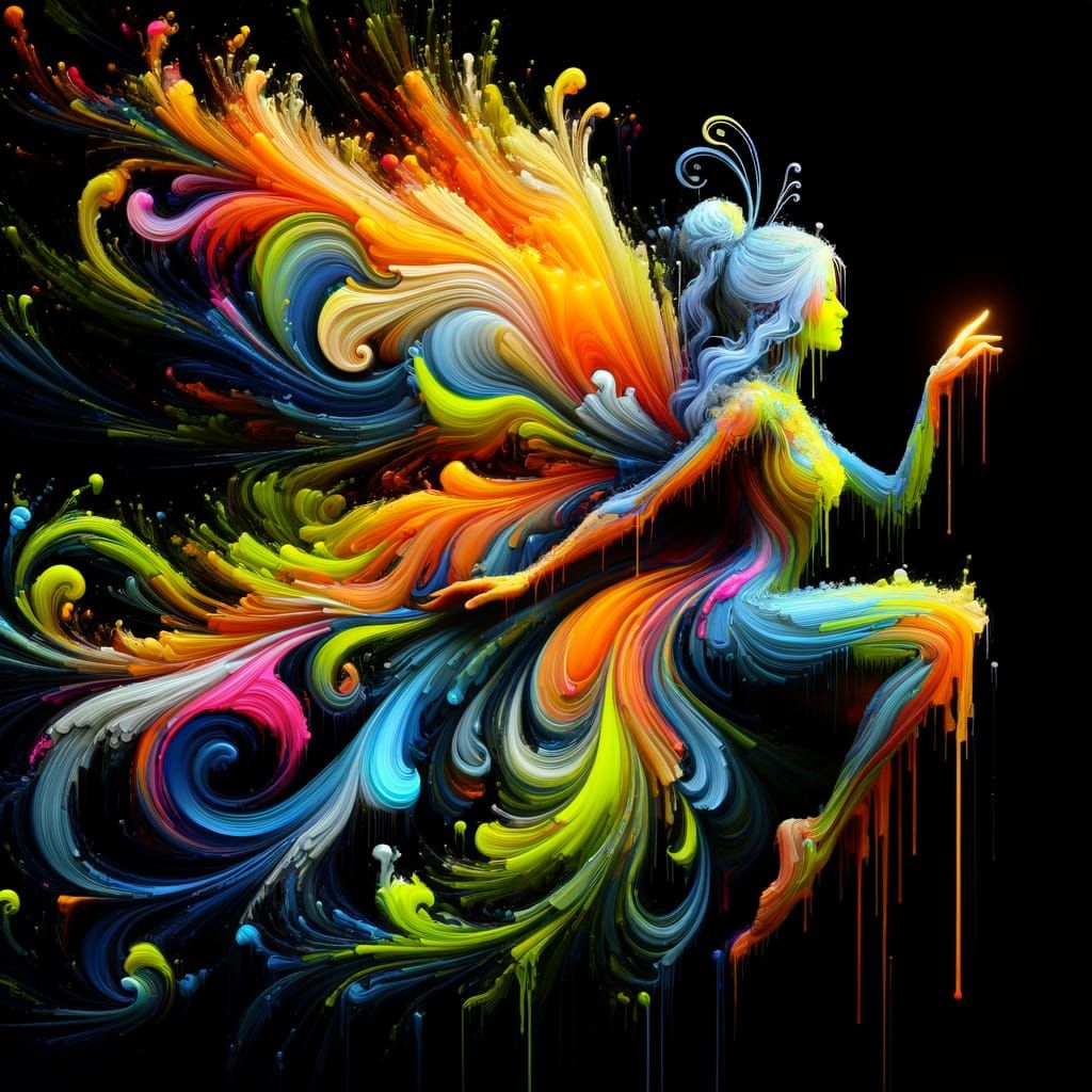 Vibrant Fairy Illuminates Dark Canvas in Whimsical, Romantic...