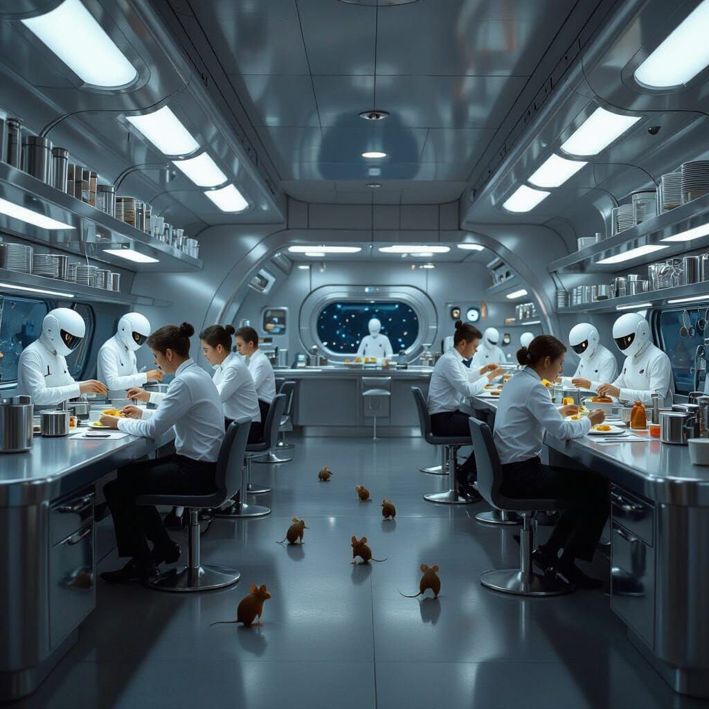 Futuristic Home Canteen with Staff and Mice