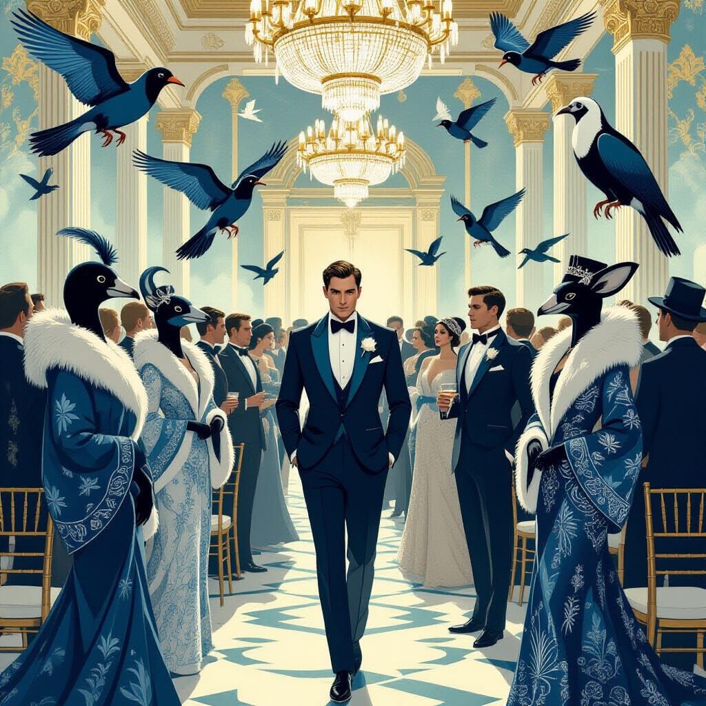Gatsby Party with Extinct Animals in Art Deco Style