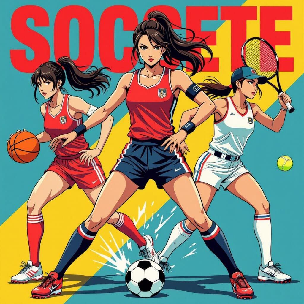 Women's Sports Poster: Soccer, Tennis, Basketball, Baseball