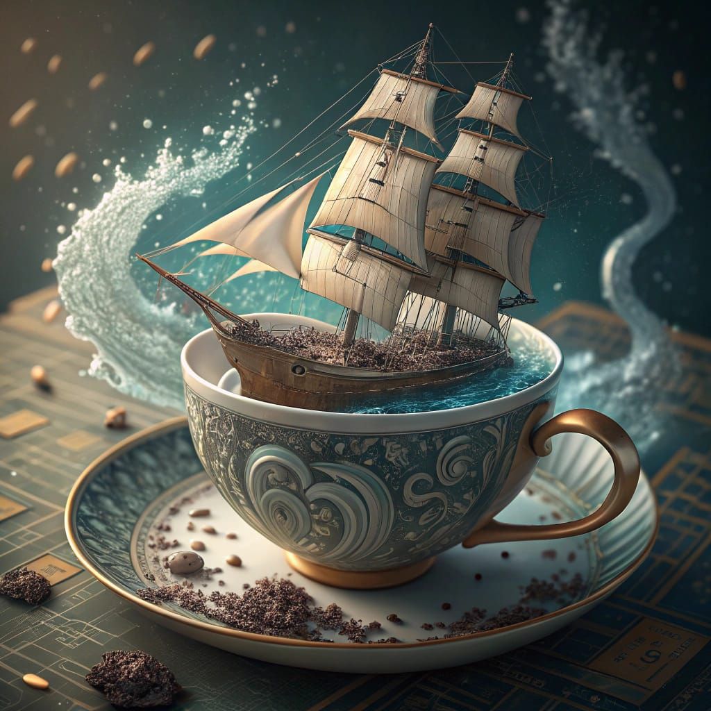 Ship in Teacup: Digital Dreamscape in Futuristic Style