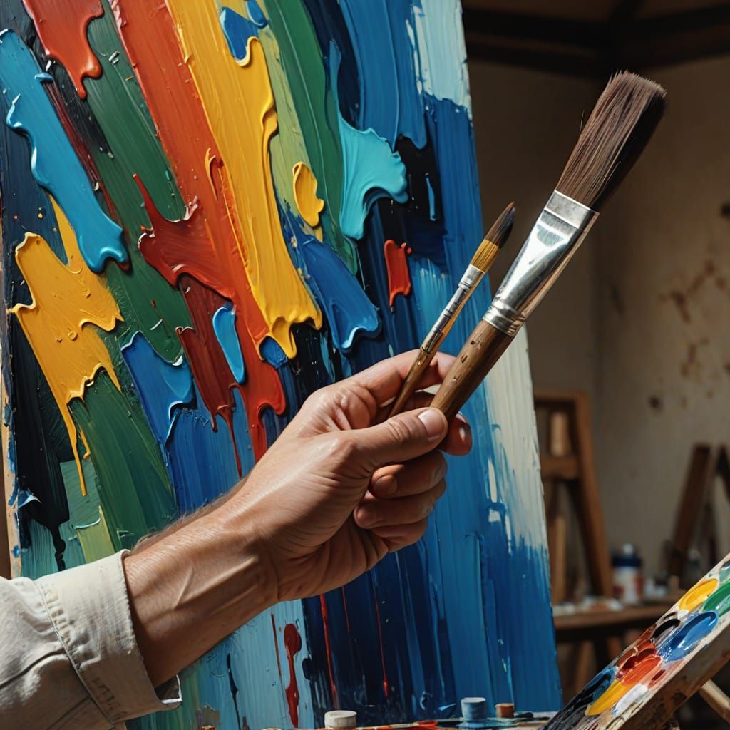 Man with Brush in Vibrant Oil Painting Style