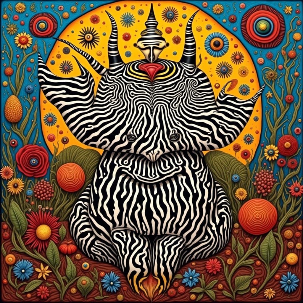 Abstract Zebra Patterns in Joan Miro Style