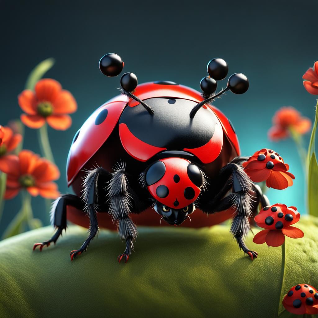 Ladybug Black Cat Hybrid: Detailed Digital Painting