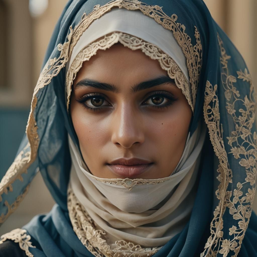 Beautiful Muslim Woman in Niqab: Cinematic Film Still