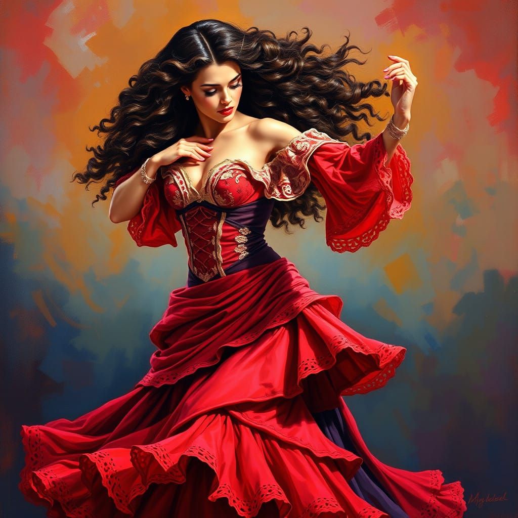 Flamenco Dancer in Impressionist Oil Painting Style