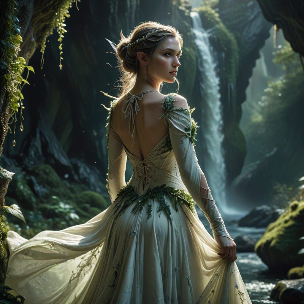 Elegant Elf Archer in Waterfall Cave