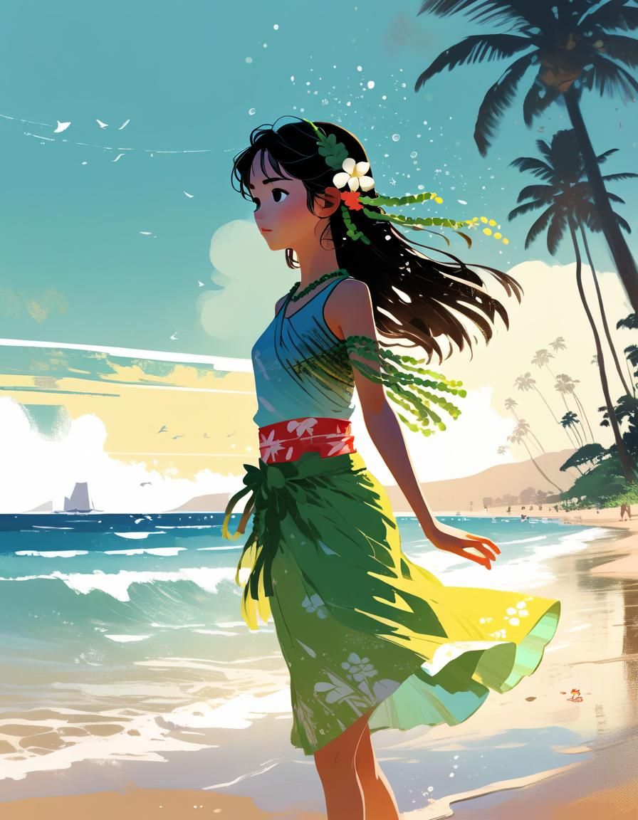 Hawaiian Hula Princess in Manga Style