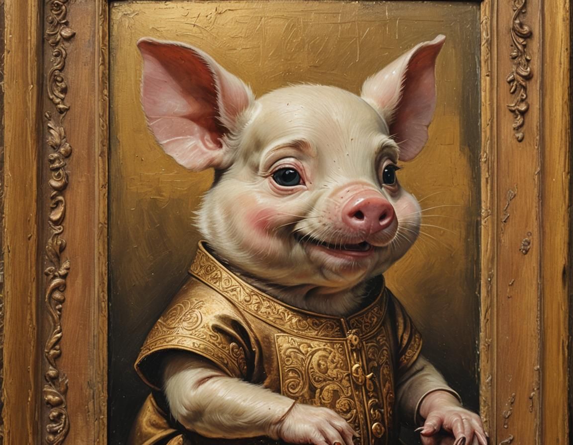 Porky Pig Recreates Mona Lisa Portrait