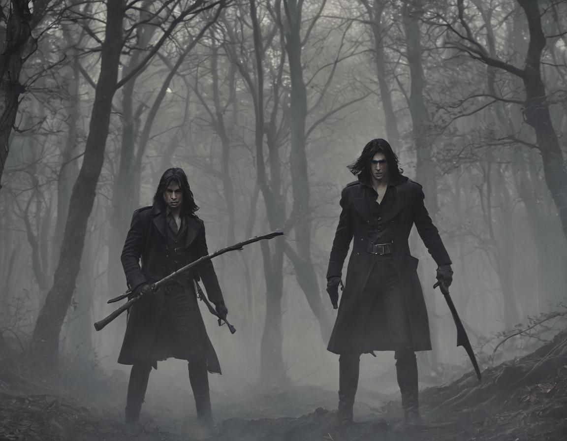 Hunter with Axe in Misty Forest, Cinematic Still