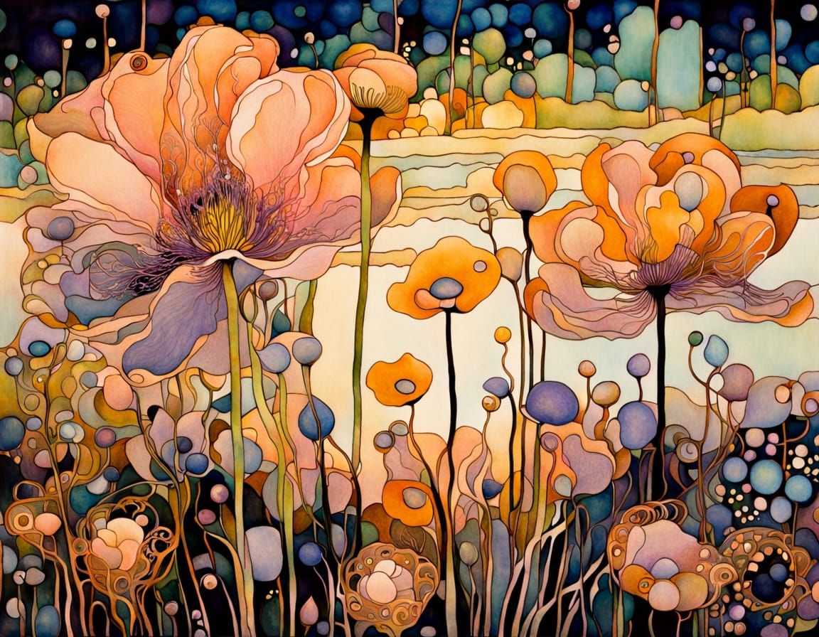 Intricate Abstract Anemone Flowers in Watercolour