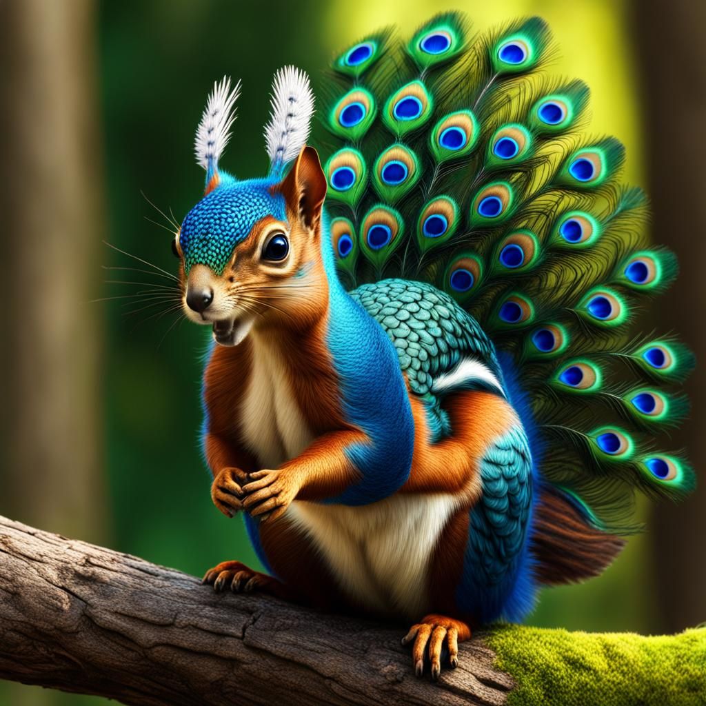 Squirrel Peacock Hybrid in a Cinematic Fantasy Style