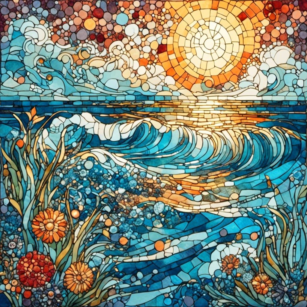 Colorful Mosaic Sunrise Beach Scene