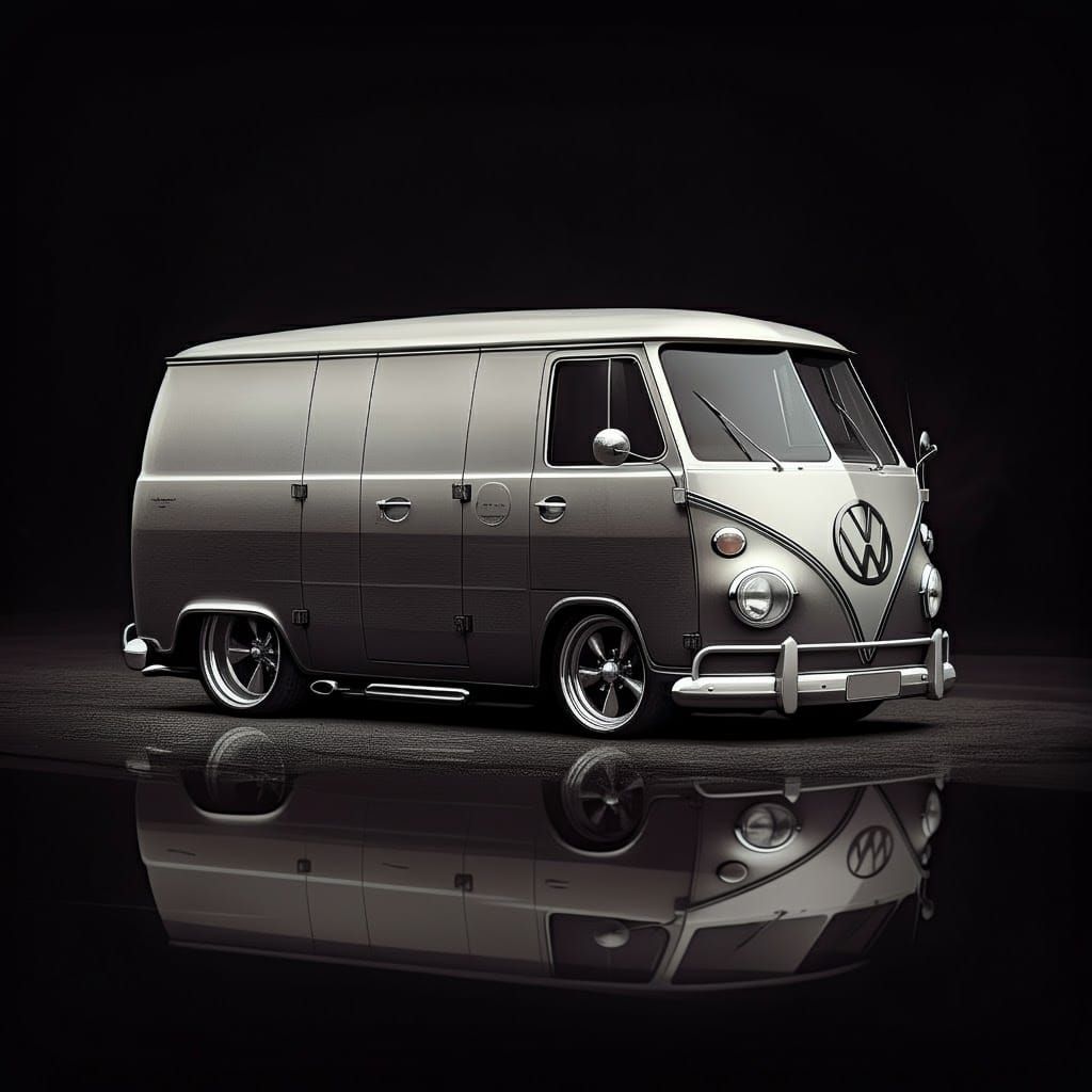 1971 Custom Van in Stylized Black and White Illustration