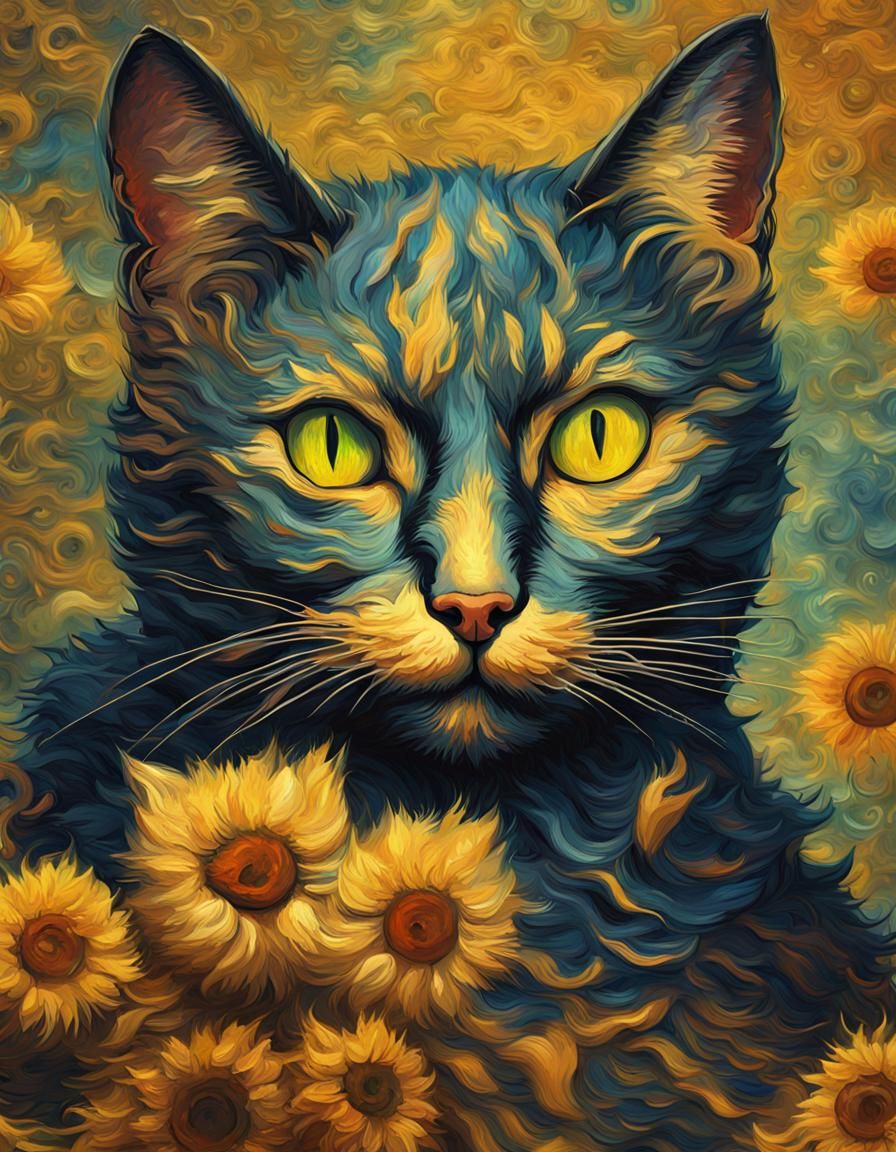 Cats in Van Gogh Style: Detailed Canvas Painting