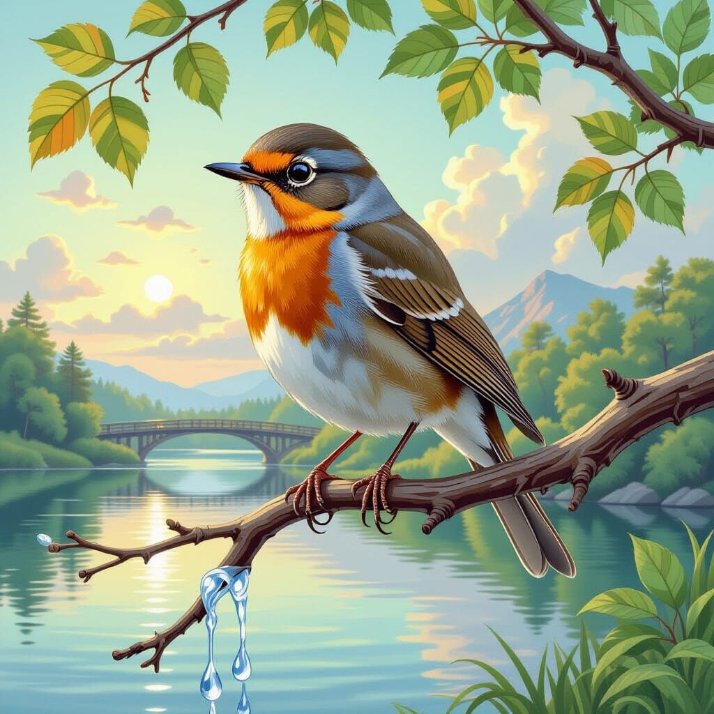 Proud Robin in Vibrant Watercolor Style